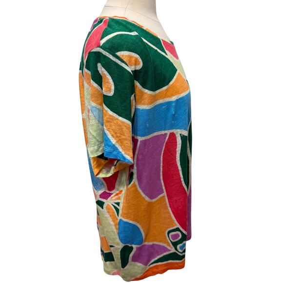 Christian Siriano NWT 100% Linen Abstract Print Tee Short Sleeve Back Button 3X - Picture 3 of 13
